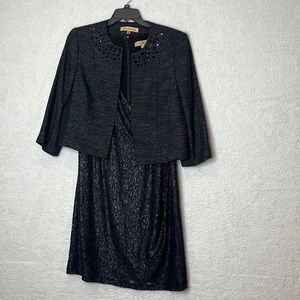 Nipon Boutique Womens Dress and Jacket Black Suit Set Size 16 PLUS SIZE